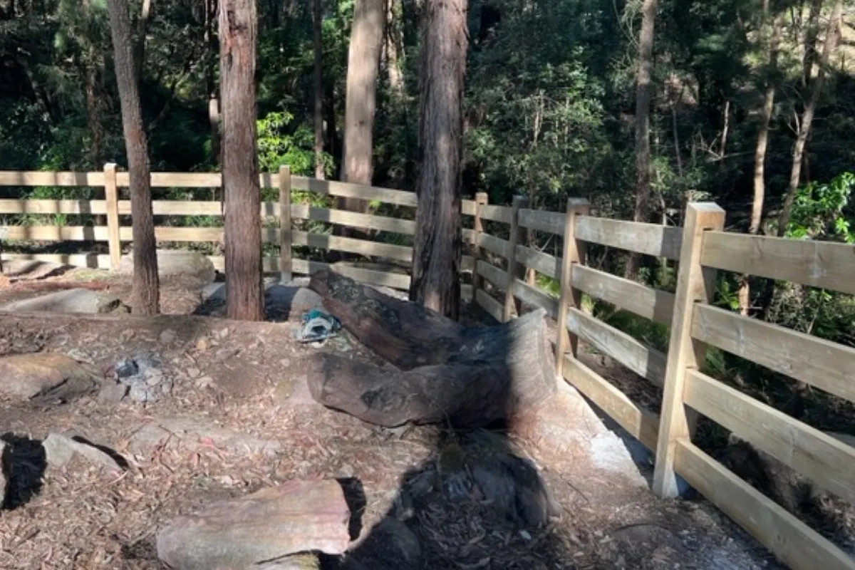 Rustic post and rail fence in native bushland